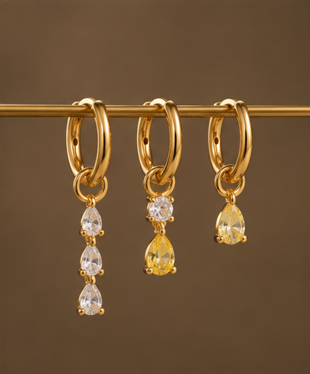 Luxe Bloom 5-Piece Gold Earring Set | Zircon Drop & Stud Earrings
