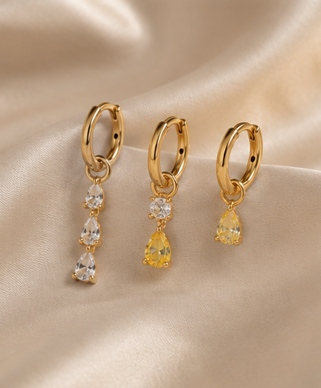 Luxe Bloom 5-Piece Gold Earring Set | Zircon Drop & Stud Earrings
