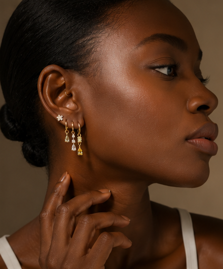 Luxe Bloom 5-Piece Gold Earring Set | Zircon Drop & Stud Earrings