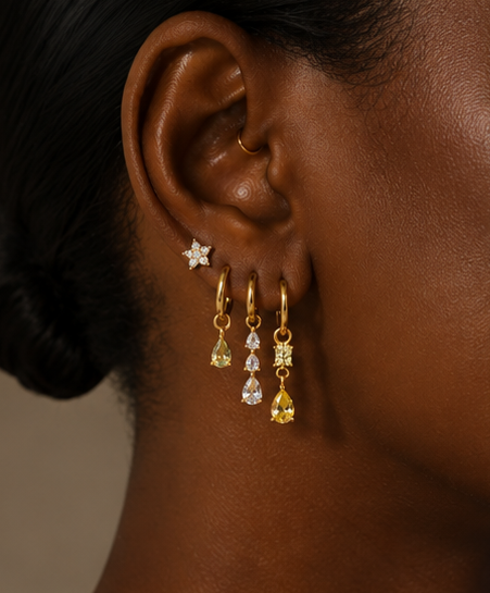 Luxe Bloom 5-Piece Gold Earring Set | Zircon Drop & Stud Earrings